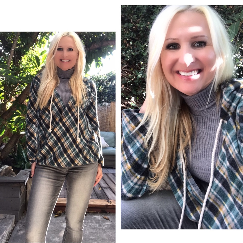 ❄️Teal Fleece Plaid Hoodie🌟